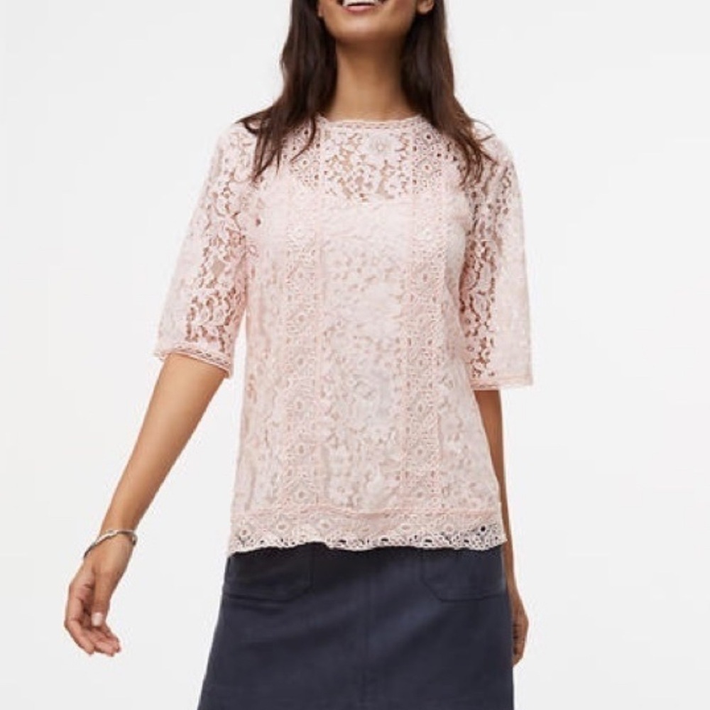 LOFT Pink Lace Blouse with Relaxed Fit and 3/4 Sleeves